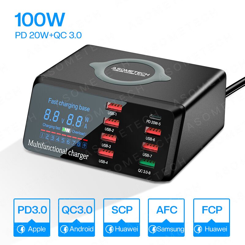 Wireless Charging Station With 8 USB Charger Ports